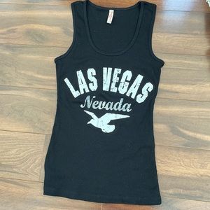 Las Vegas Souvenir 100% CottonTank Top. Black Ripped with White Lettering. S